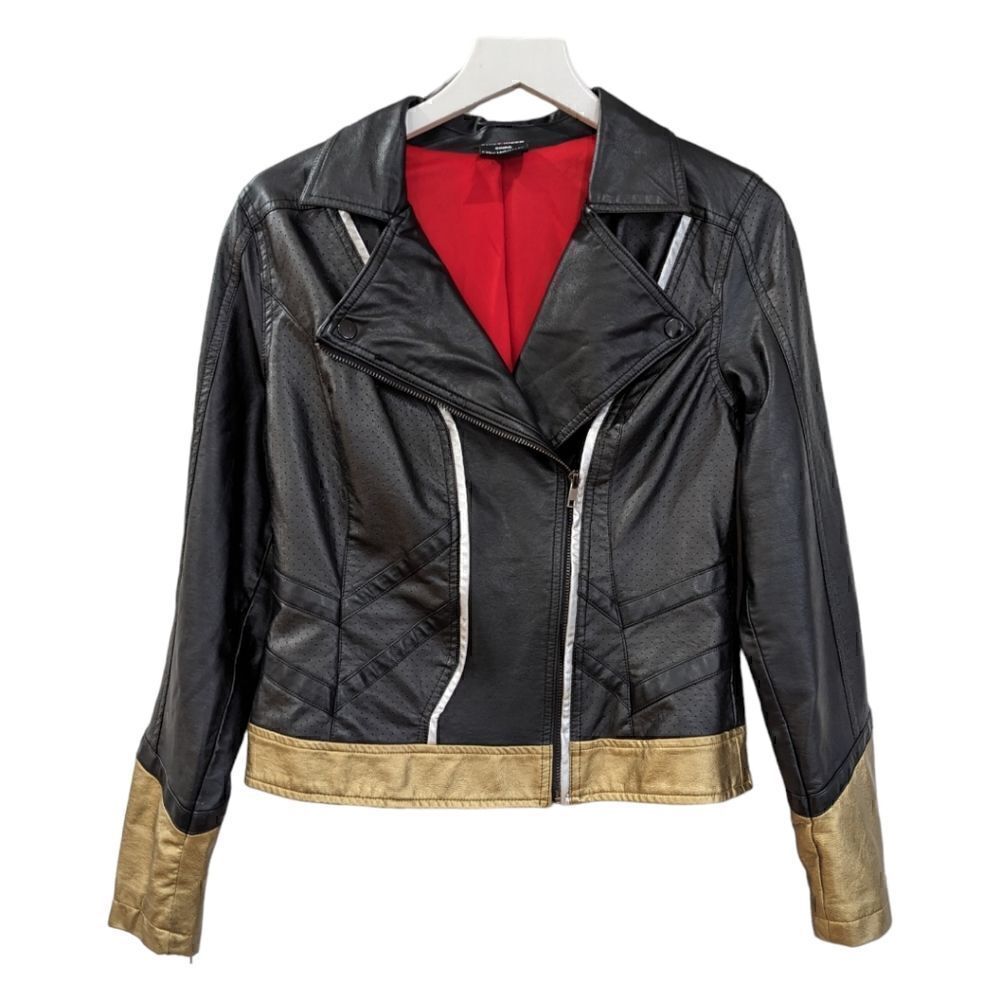 Her Universe Black Widow Women's Moto Jacket Size S-M Gold Cuff